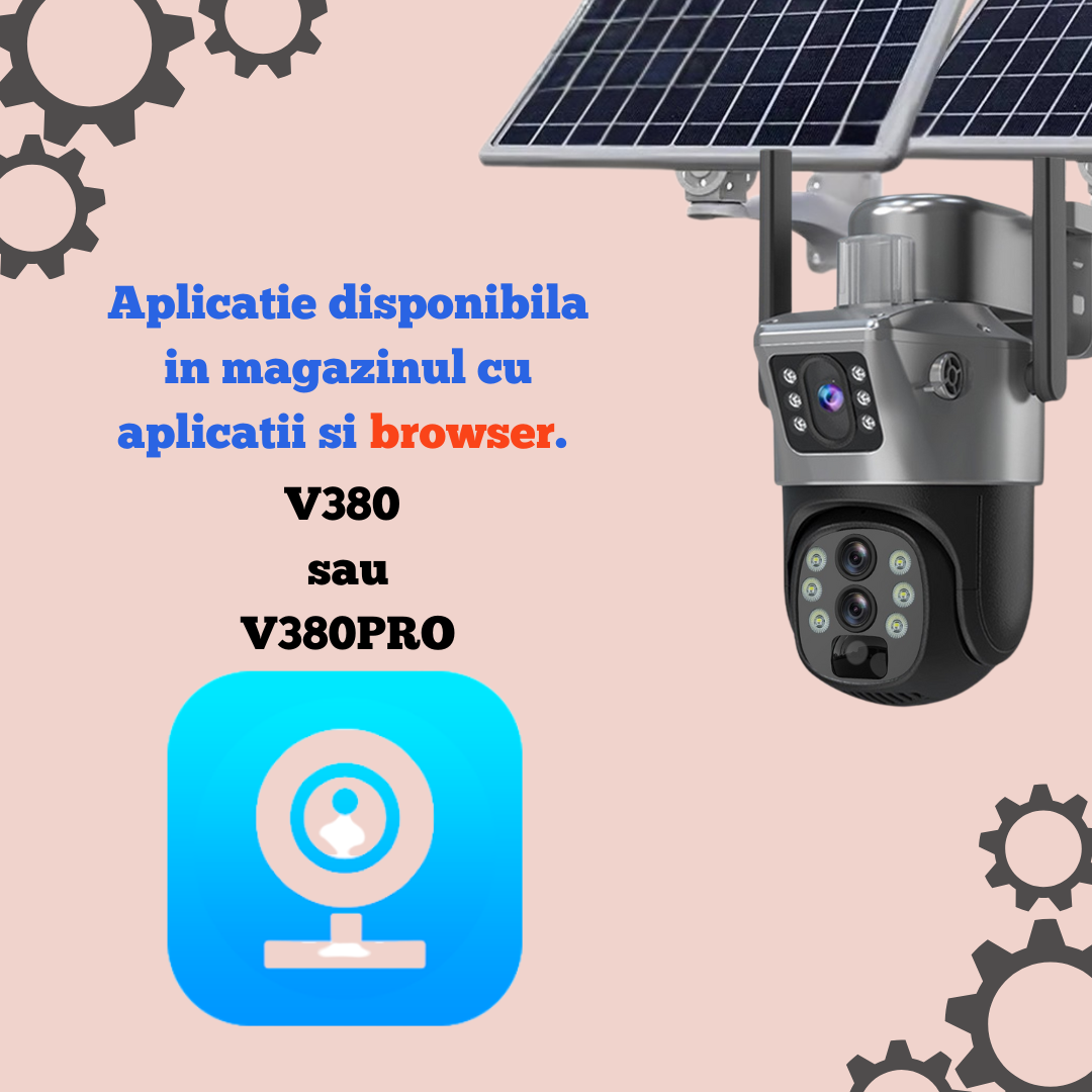 Camera supraveghere Gri 4G 4K ULTRA HD, 8MP, ZOOM 10X, 2 x Panou solar 10W, Rezistenta la apa IP66 + Card 64GB