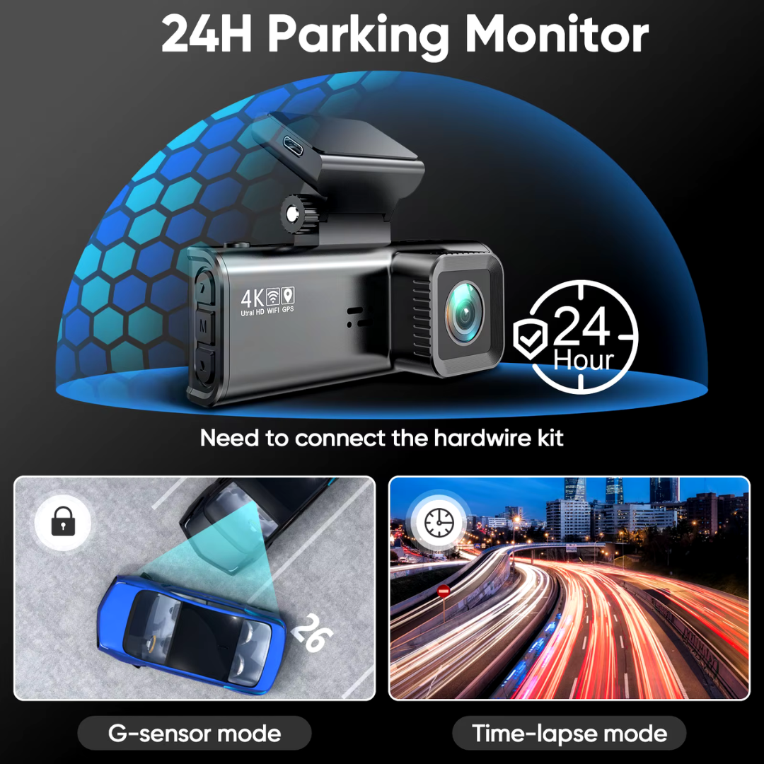 Camera auto 4K, ecran LCD + camera spate 1080P DVR WIFI, Vizionare nocturna, Senzor Sony IMX 335,