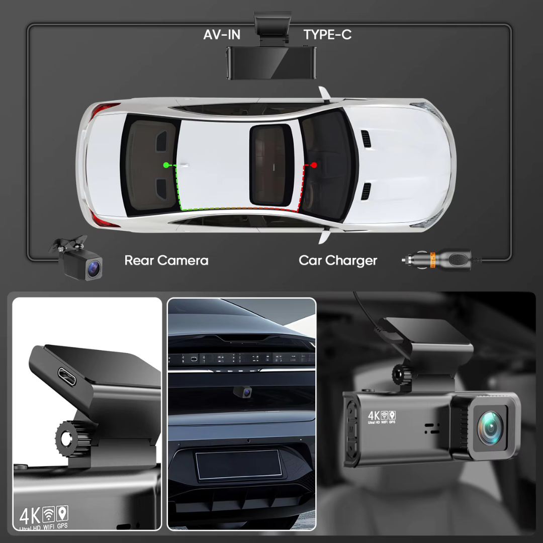 Camera auto 4K, ecran LCD + camera spate 1080P DVR WIFI, Vizionare nocturna, Senzor Sony IMX 335,