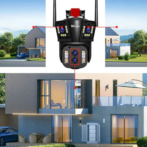Camera de supraveghere Zoom 10X, WIFI 8K, 16MP, 4 lentile, Control din aplicatie, Comunicare bidirectionala, Urmarire automata, Card 128GB - Taggo.ro