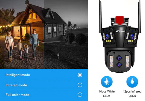 Camera de supraveghere Zoom 10X, WIFI 8K, 16MP, 4 lentile, Control din aplicatie, Comunicare bidirectionala, Urmarire automata, Card 128GB - Taggo.ro