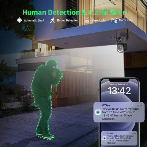 Camera de supraveghere 4G Cartela SIM 6K, 50X, 2 lentile, Control din aplicatie, Detectie umana, Rezistenta la apa IP66 - Taggo.ro