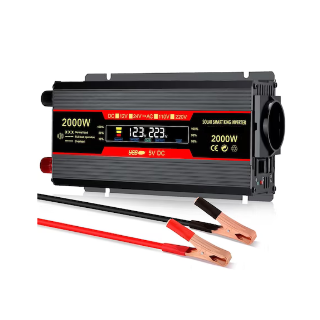 Invertor 12v 220v 2000w Unda Modificata cu Display, 1 Iesire AC Protectie Scurtcircuit 2 USB, Adaptor Auto Inclus