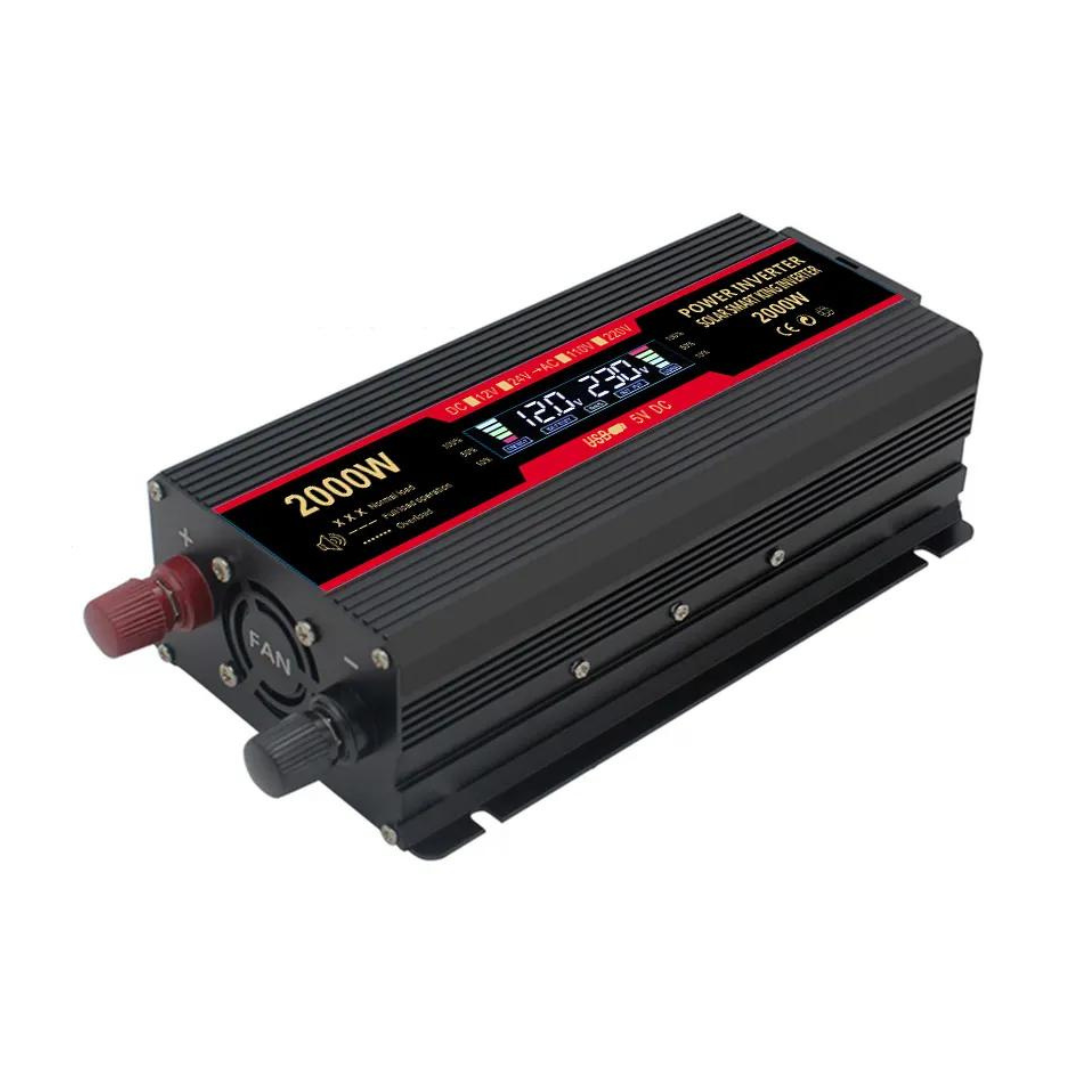 Invertor 12v 220v 2000w Unda Modificata cu Display, 1 Iesire AC Protectie Scurtcircuit 2 USB, Adaptor Auto Inclus