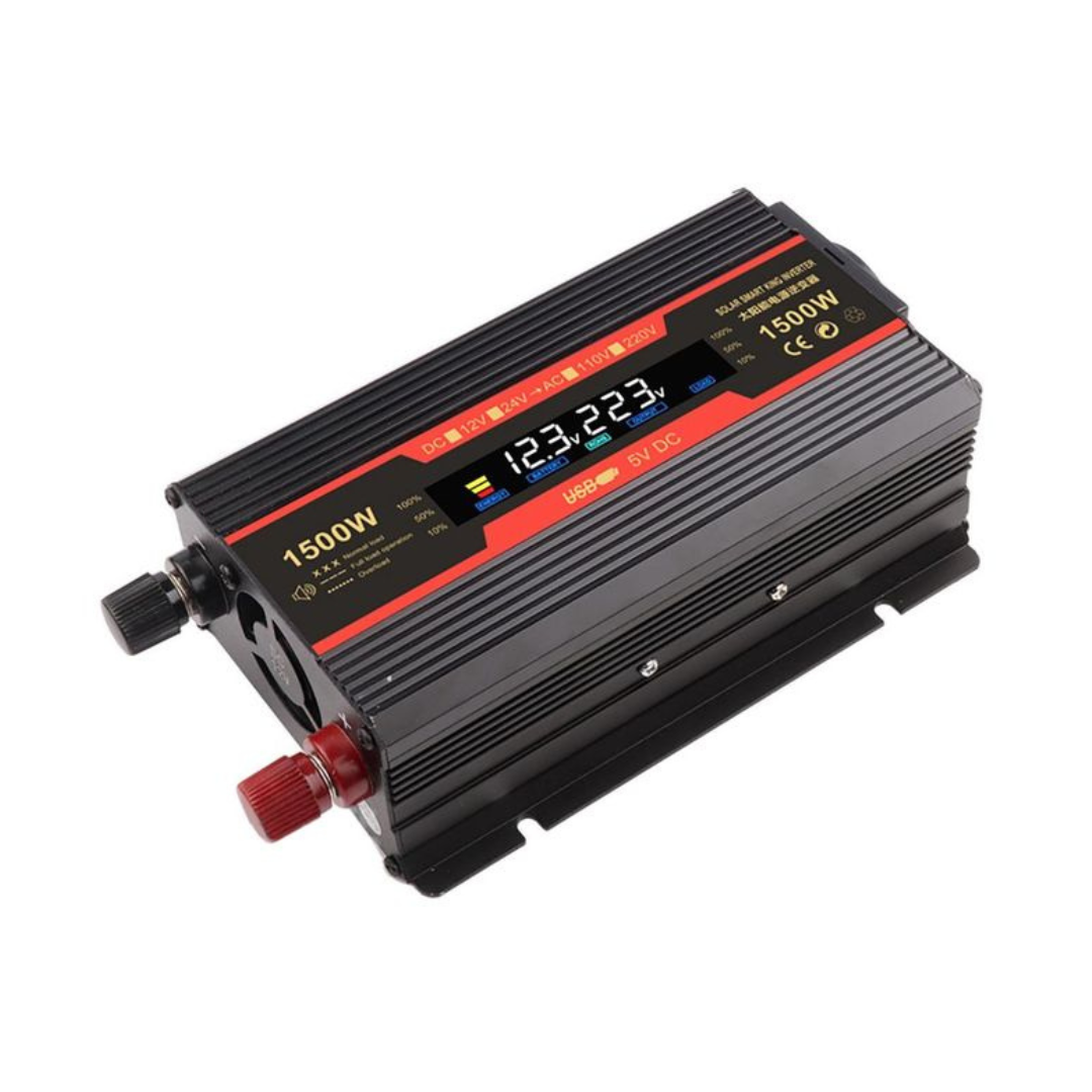 Invertor 12v 220v 1500w Unda Modificata cu Display, 1 Iesire AC Protectie Scurtcircuit 2 USB, Adaptor Auto Inclus