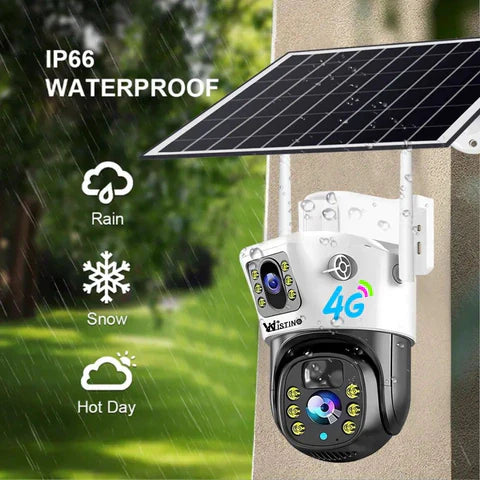 Camera Supraveghere 4G 4K Ultra HD, Dual Camera 8MP, Incarcare Solara, Rotire Din Aplicatie, Rezistenta La Apa IP 66, Card 64GB - Taggo.ro