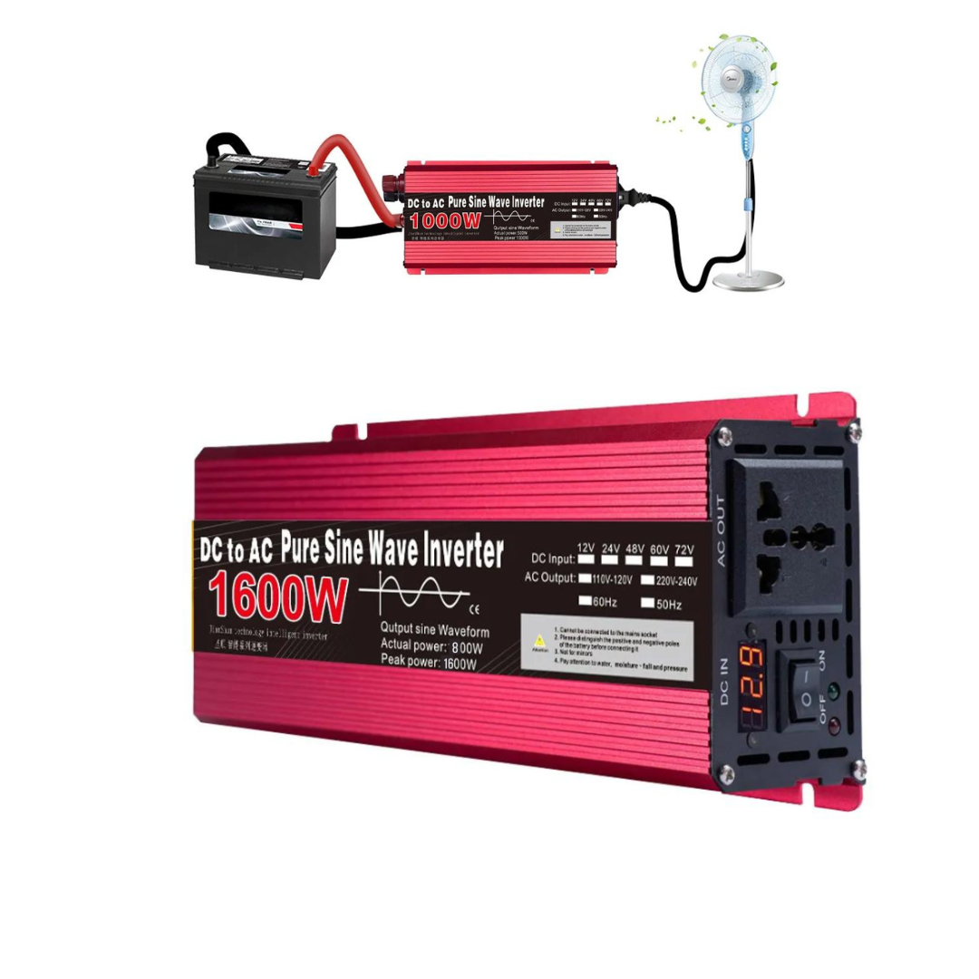 Invertor 1600W 12V – 220 V auto si panouri solare SINUS PUR, unda pura rulota, casa, cabana