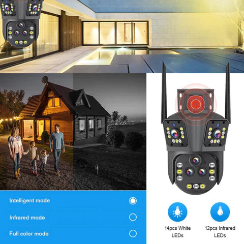 Camera de supraveghere WIFI 10K, 20MP, Zoom 20X, 5 lentile, Control din aplicatie, Comunicare bidirectionala, Urmarire automata, Card 128GB - Taggo.ro