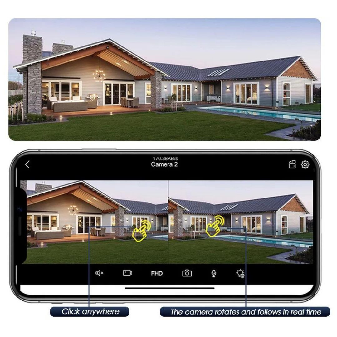 Camera de supraveghere WIFI 6K, 3 lentile, Control din aplicatie, Urmarire automata, Rezistenta la apa IP66 - Taggo.ro