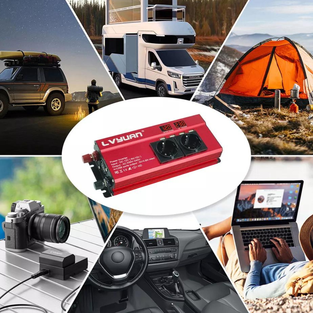 Invertor 12v 220v 1500w cu Display, 3 Iesiri AC Protectie Scurtcircuit 4 USB, Adaptor Auto Inclus