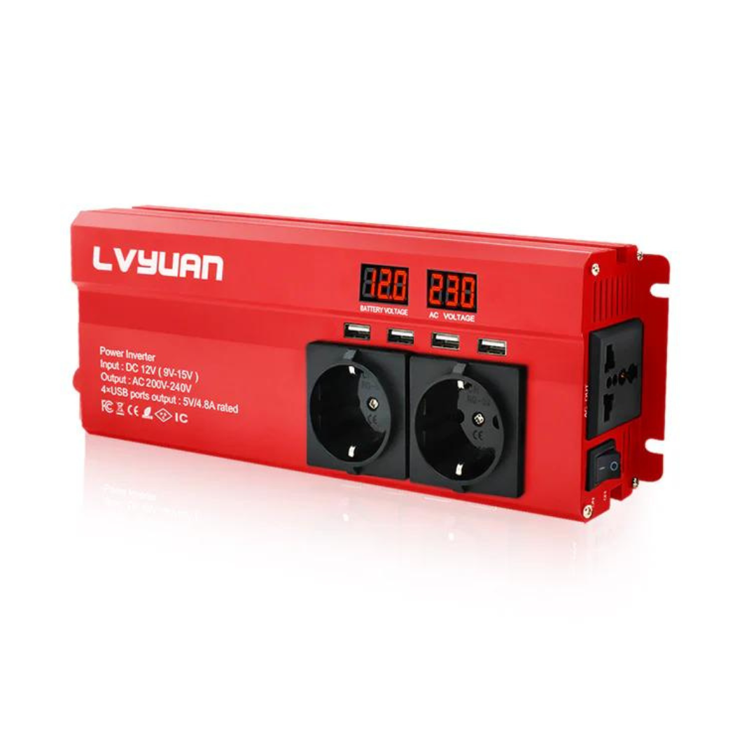Invertor 12v 220v 1500w cu Display, 3 Iesiri AC Protectie Scurtcircuit 4 USB, Adaptor Auto Inclus