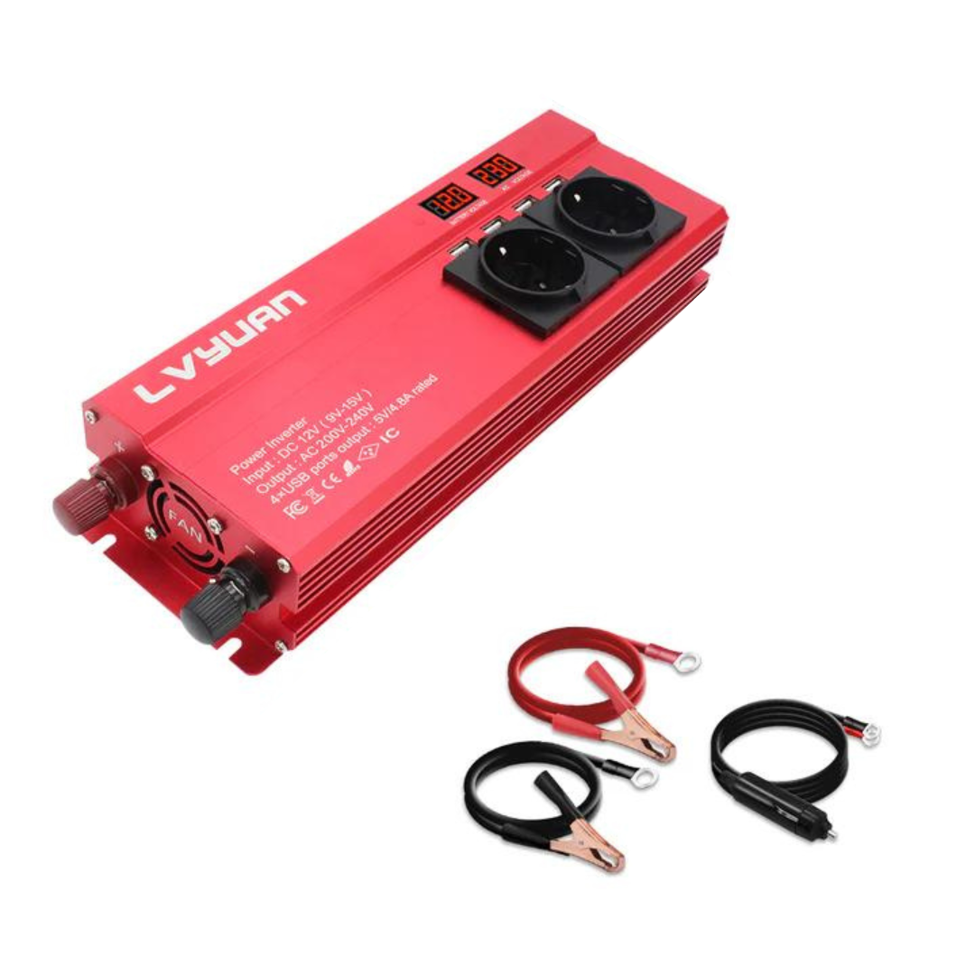 Invertor 12v 220v 1500w cu Display, 3 Iesiri AC Protectie Scurtcircuit 4 USB, Adaptor Auto Inclus