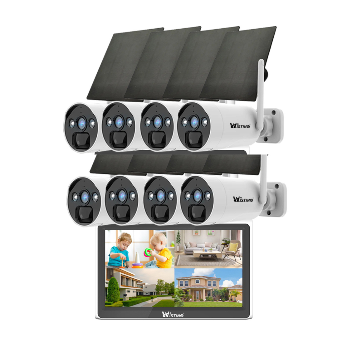Sistem Supraveghere 8 Camere Profesional CCTV cu Incarcare Solara, 8 Canale HD 4MP Wireless Monitor LCD IR 30m