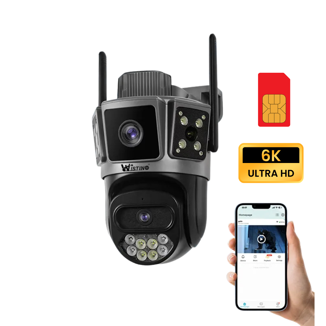 Camera de supraveghere 4G Cartela SIM 6K, 10MP, 3 ecrane, Urmarire automata, Control din aplicatie, Rezistenta la apa , Full Color