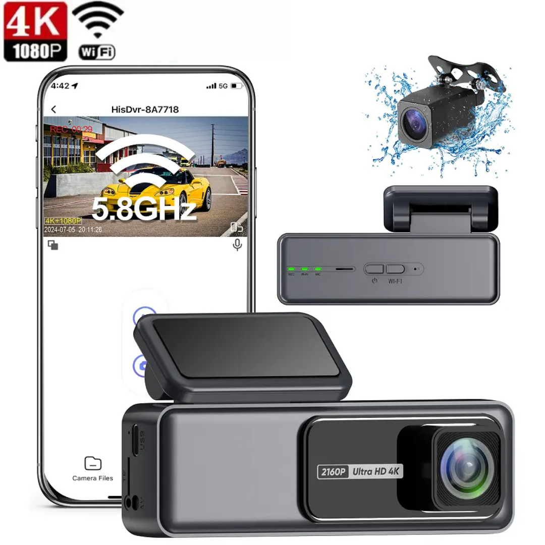 Camera auto 4K + camera spate 1080P DVR WIFI 5G, Vizionare nocturna, Senzor GC4653
