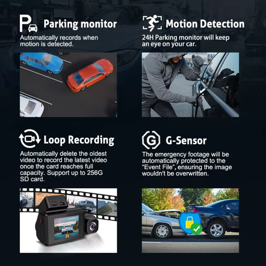 Camera auto 4K cu ecran LCD + camera spate 2K + camera interior 1080P DVR WIFI, Vizionare nocturna, Senzor Sony IMX 335