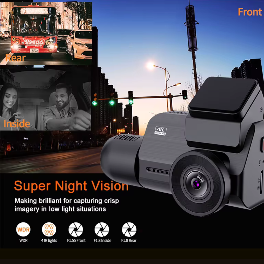 Camera auto 4K cu ecran LCD + camera spate 2K + camera interior 1080P DVR WIFI, Vizionare nocturna, Senzor Sony IMX 335