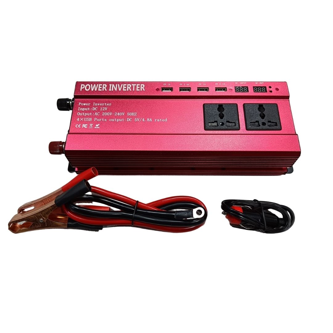 Invertor 12v 220v 2000w cu Display, 3 Iesiri AC Protectie Scurtcircuit 4 USB, Adaptor Auto Inclus - Taggo.ro