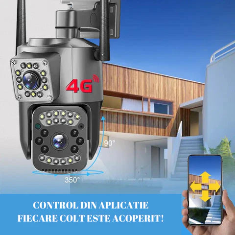 Camera de supraveghere 4G Cartela SIM 4K, 8MP, 2 lentile, Control din aplicatie, Urmarire automata, Rezistenta la apa IP66 - Taggo.ro