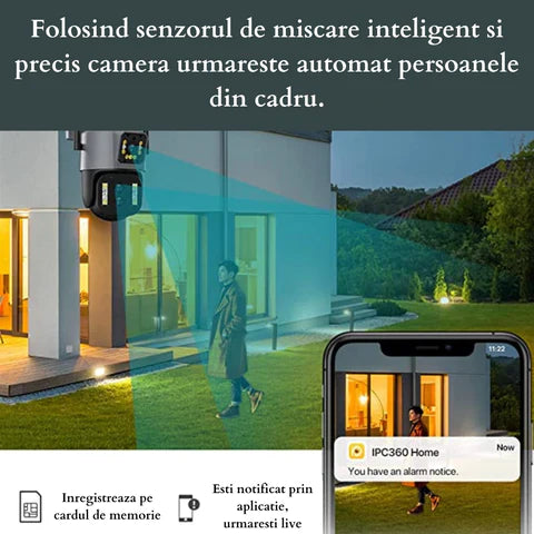 Camera de Supraveghere Wifi Exterior 4K 8MP (4MP+4MP), Zoom 10x, Notificari, Control din Aplicatie, Urmarire Automata - Taggo.ro