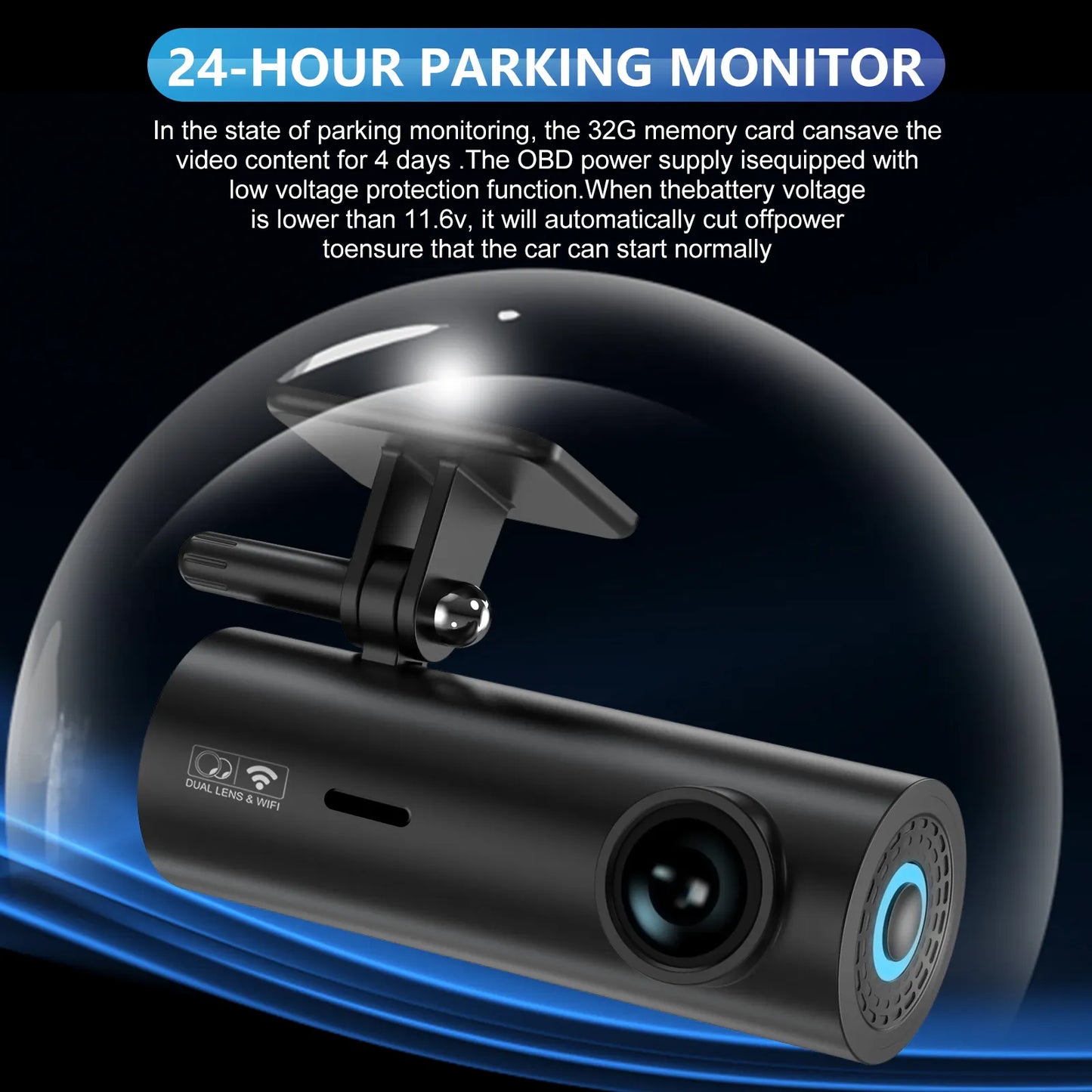 Camera auto 2K + camera spate 1080P DVR WIFI , Vizionare nocturna, Senzor GC4653, Monitorizare parcare 24H