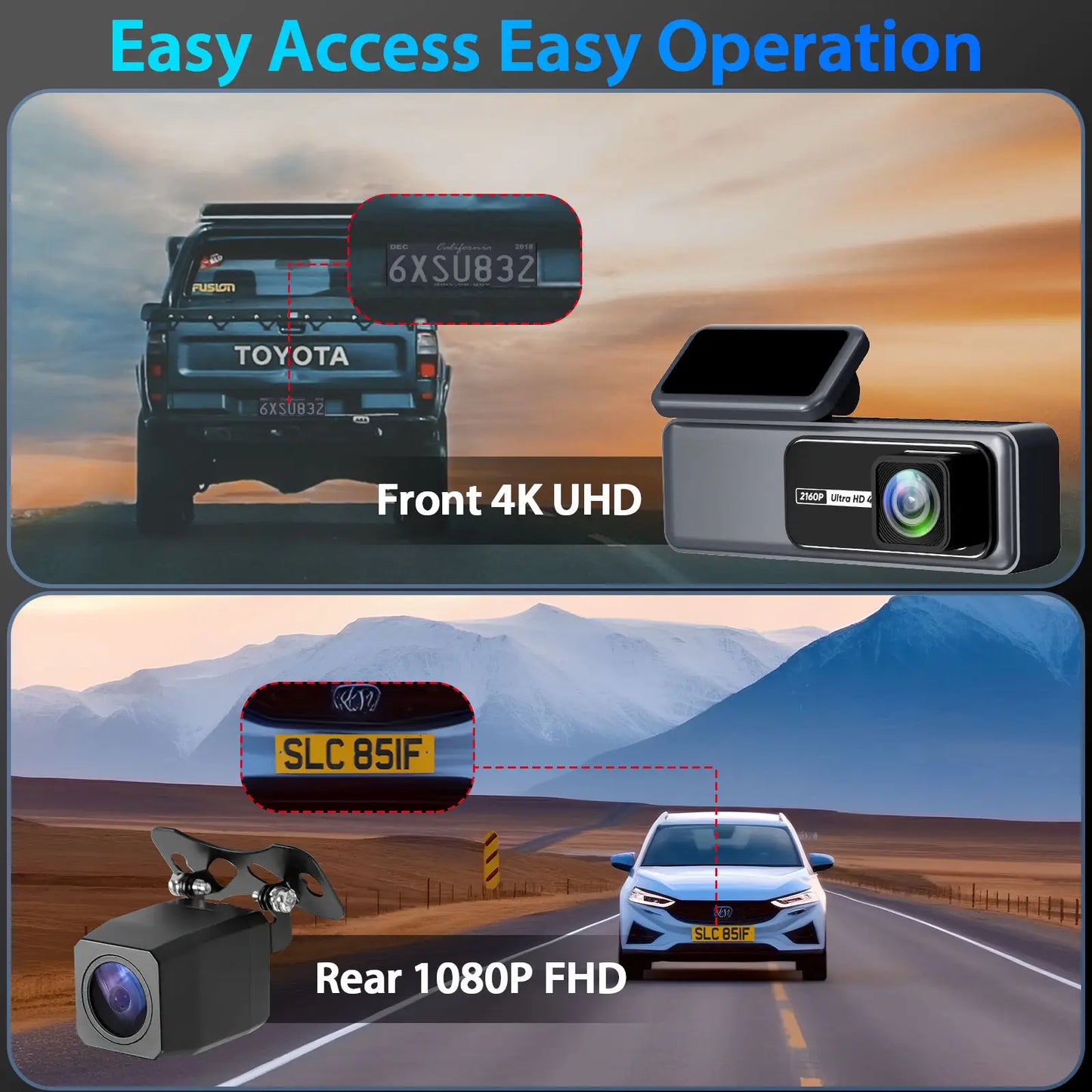 Camera auto 4K + camera spate 1080P DVR WIFI 5G, Vizionare nocturna, Senzor GC4653