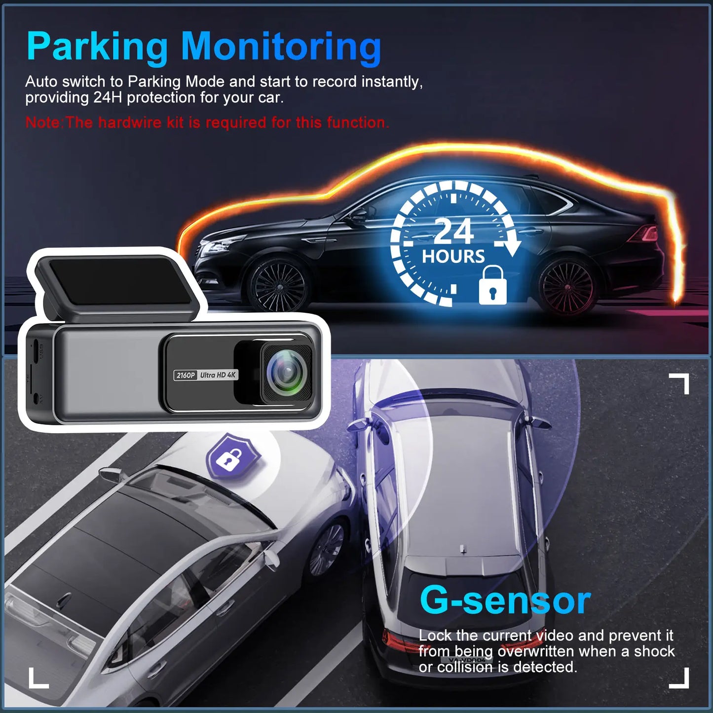 Camera auto 4K + camera spate 1080P DVR WIFI 5G, Vizionare nocturna, Senzor GC4653