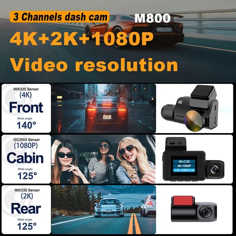 Camera auto 4K cu ecran LCD + camera spate 2K + camera interior 1080P DVR WIFI, Vizionare nocturna, Senzor Sony IMX 335