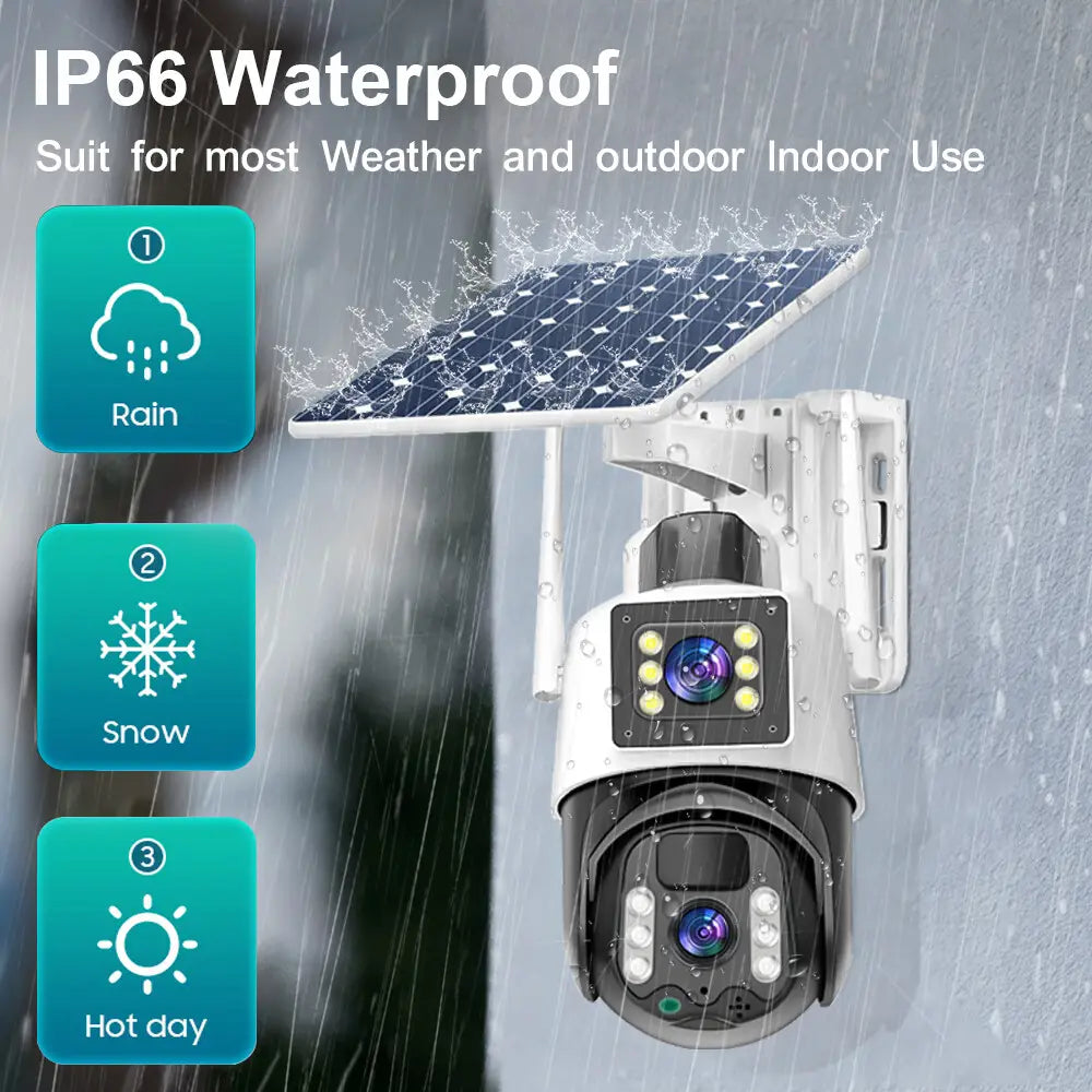 Camera Supraveghere 4G 4K Ultra HD, Dual Camera 8MP, Incarcare Solara, Rotire Din Aplicatie, Rezistenta La Apa IP 66, Card 64GB - Taggo.ro