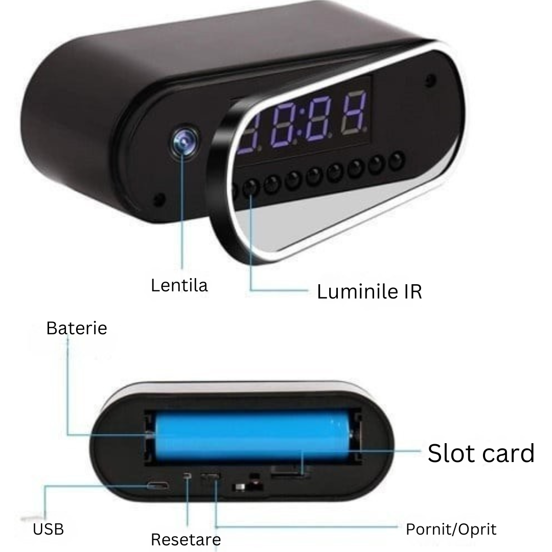 Camera de Supraveghere in ceas pentru Acasa – WiFi, Viziune Nocturna, Full HD, Senzor miscare