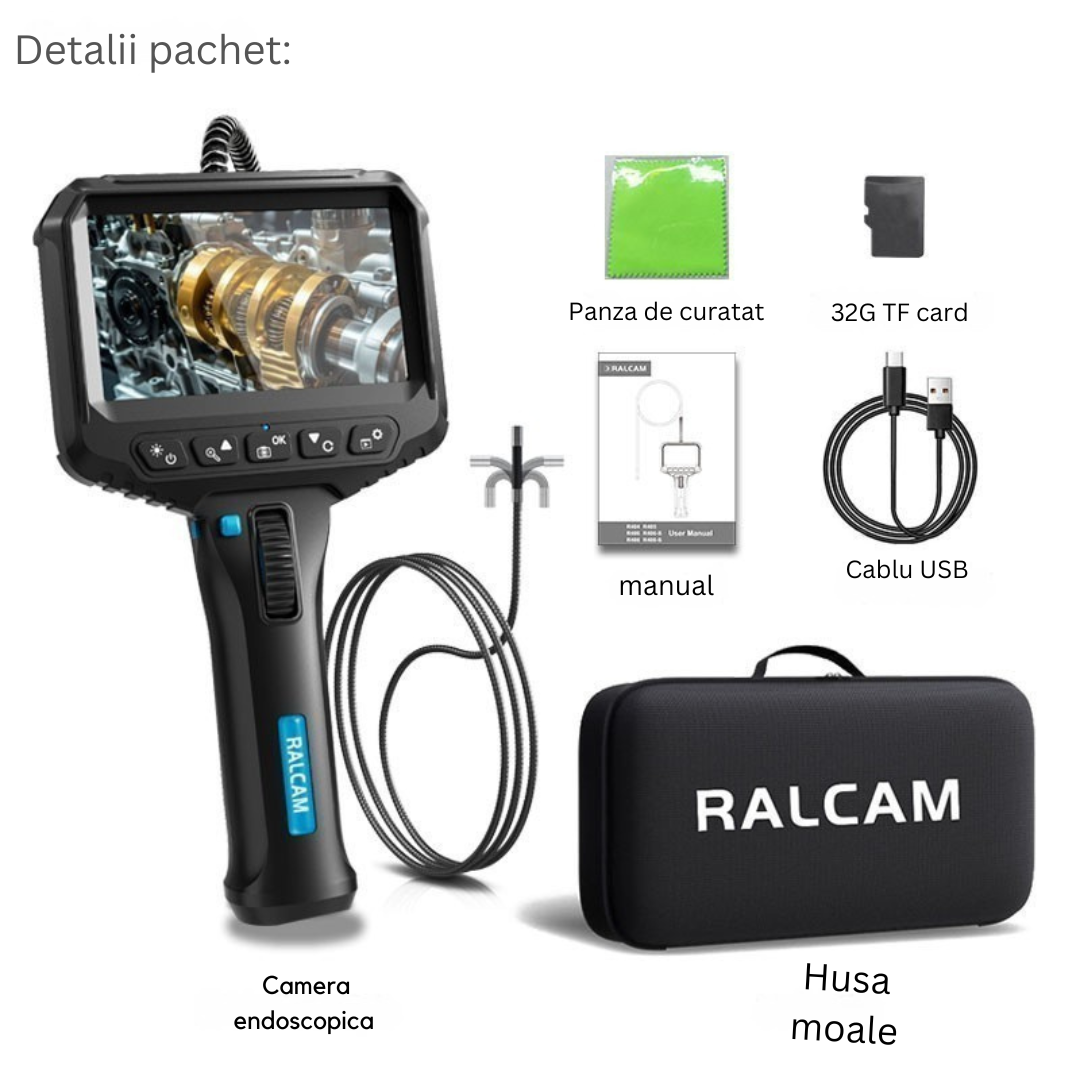 Camera Endoscopica Snake 6.2 mm, Display 4.3", 1080p, Cablu 1m, Baterie 2200 mAh