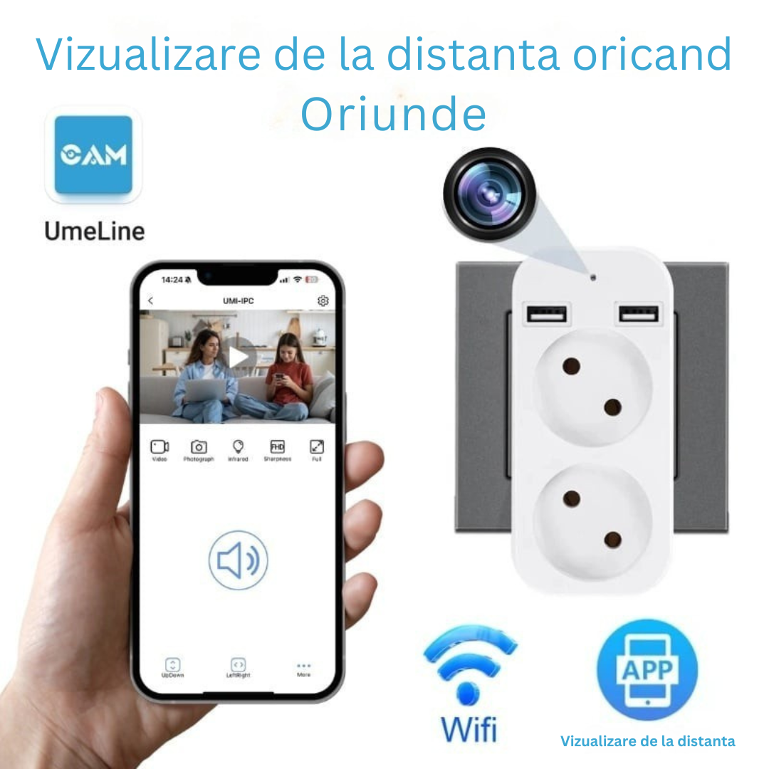 Camera Spion in Adaptor Dublu, Wi-Fi, Full HD, Vizualizare in Timp Real