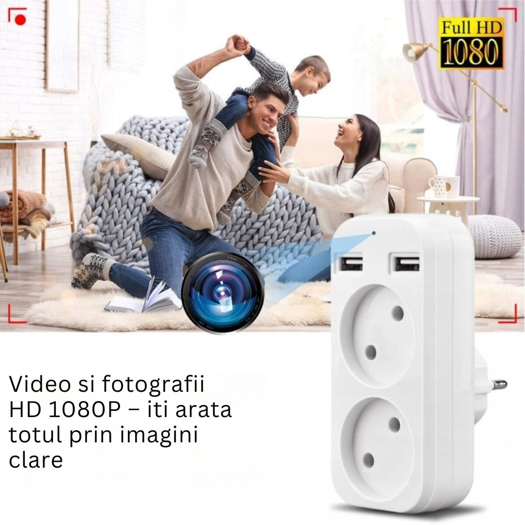 Camera Spion in Adaptor Dublu, Wi-Fi, Full HD, Vizualizare in Timp Real
