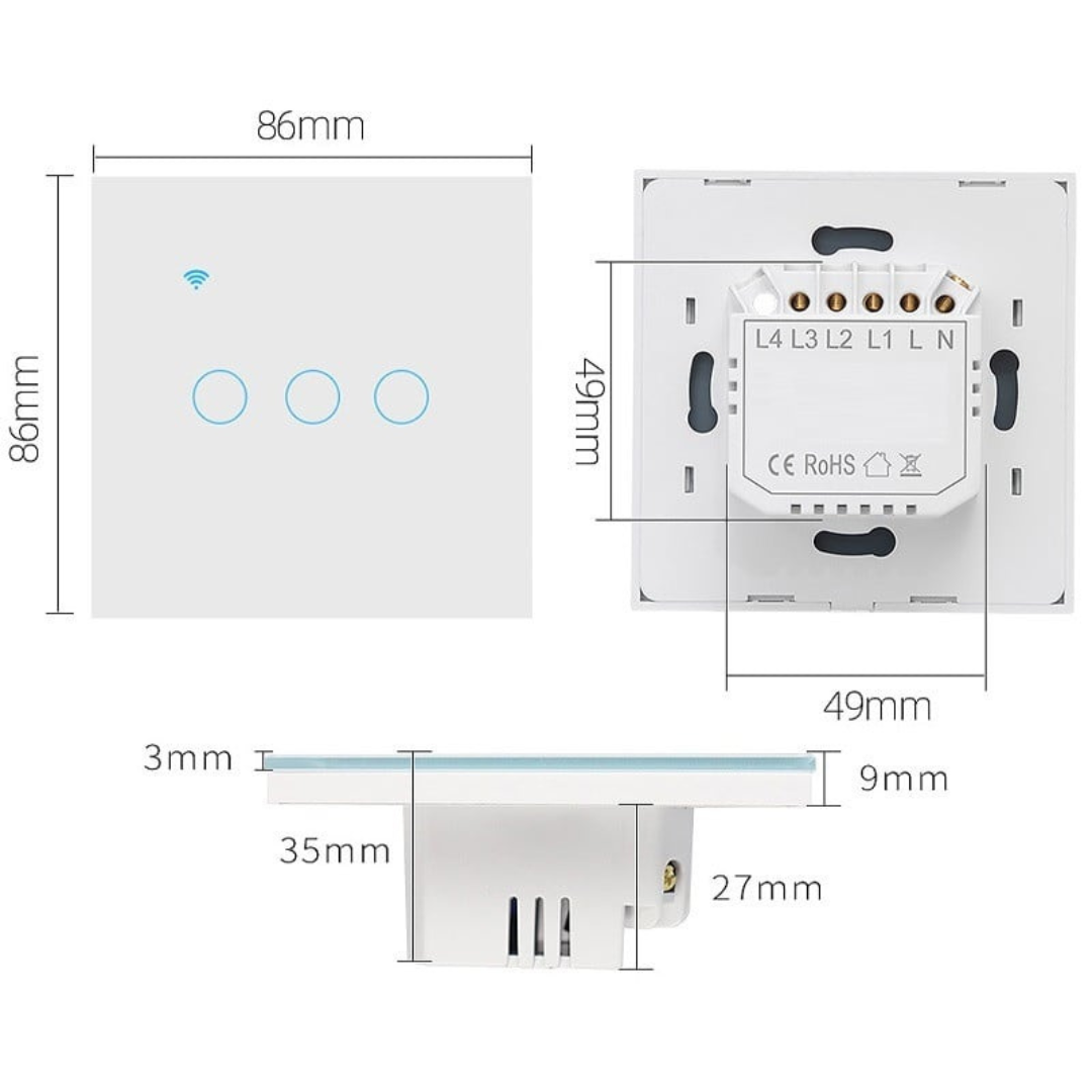 Intrerupator Smart Touch 2F, Wi-Fi, Sticla Securizata, LED
