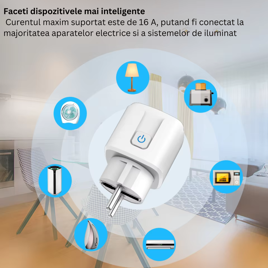 Priza Inteligenta Wi-Fi Tuya EU – Control de la Distantă, Monitorizare Energie si Temporizare