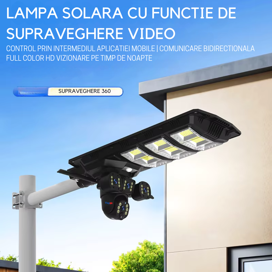 Lampa stradala cu camera 4G si incarcare solara, 9MP, 20000mAh, Taggo Pro, viziune nocturna, IP66