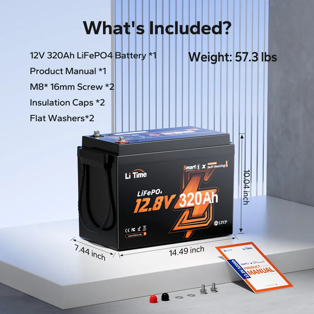 Acumulator LiTime 12.8V 320Ah Mini LiFePO4 Smart, Incalzire Automata, Bluetooth, BMS 200A