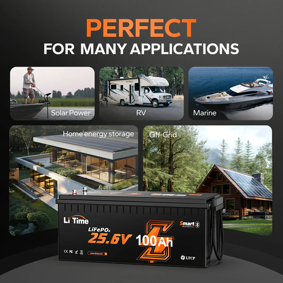 Baterie LiTime 24V 100Ah LiFePO4 cu BMS 100A si Bluetooth pentru RV si Aplicatii Marine, Protectie Temperatura Scazuta