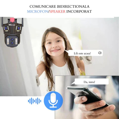 Camera de supraveghere Zoom 10X, WIFI 8K, 16MP, 4 lentile, Control din aplicatie, Comunicare bidirectionala, Urmarire automata, Card 128GB - Taggo.ro