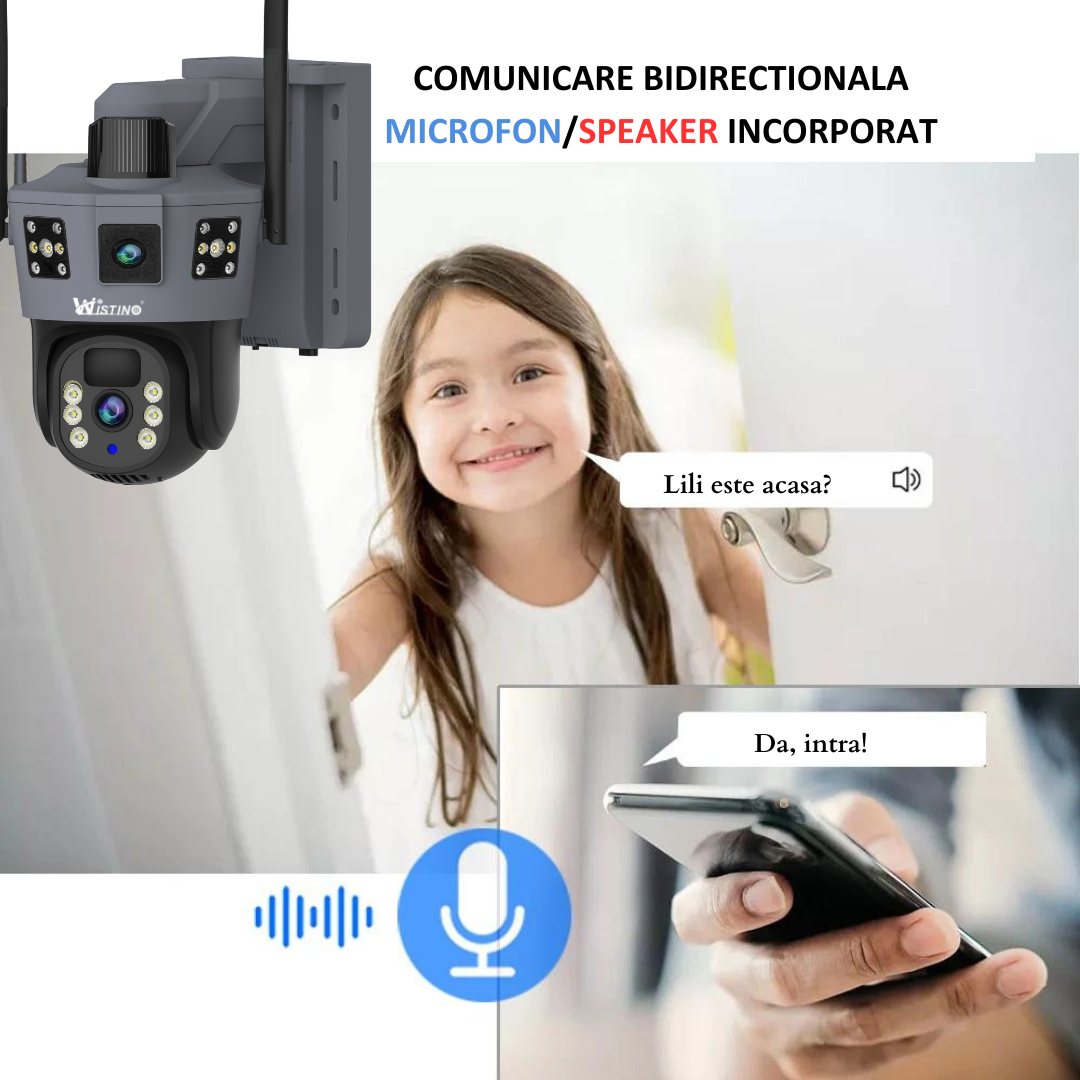 Camera Supraveghere WIFI 6K Ultra HD, Dual Camera 12MP, Incarcare Solara, Rotire Din Aplicatie, Rezistenta La Apa IP 66