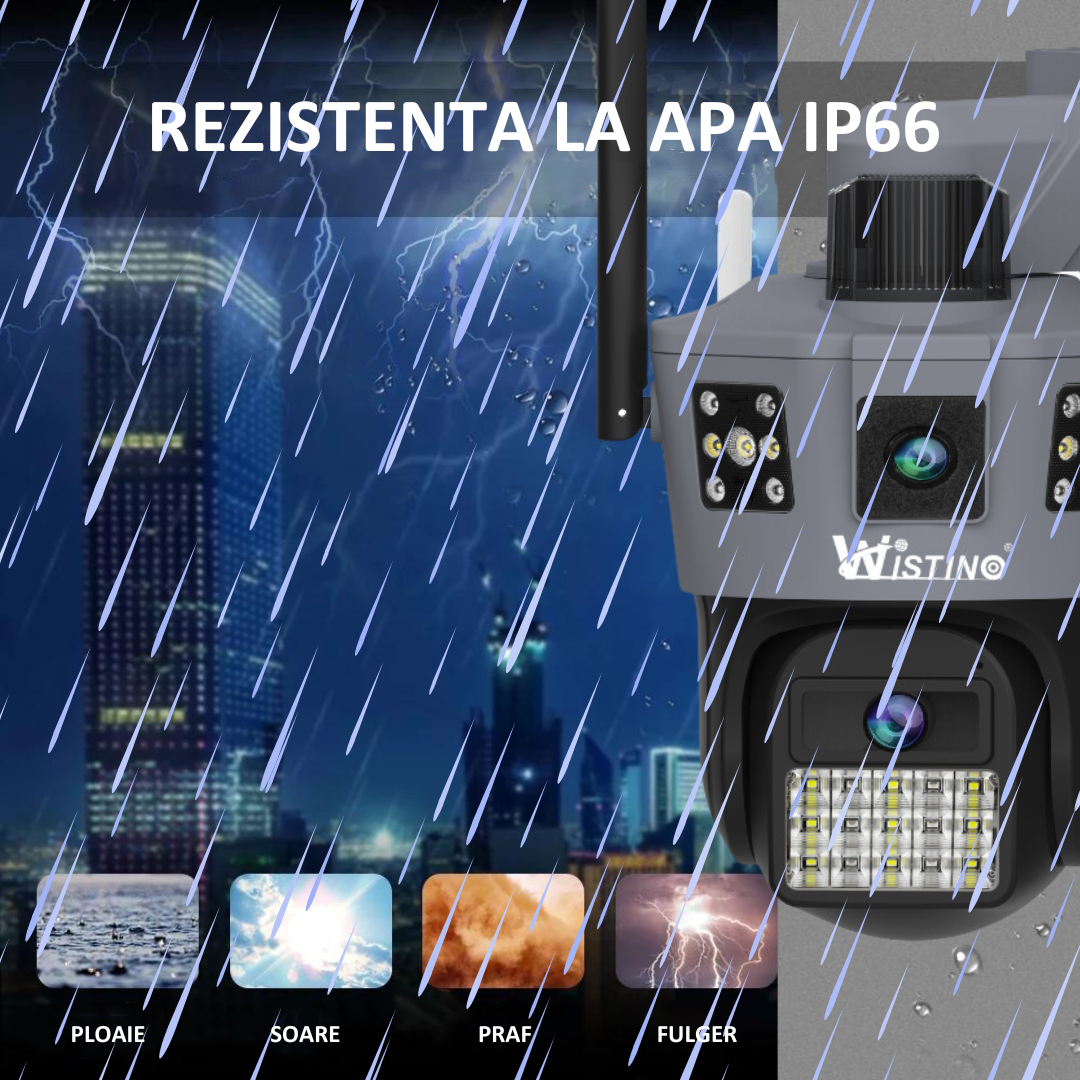 Camera de supraveghere WiFi 6K, 2 lentile, Control din aplicatie, Urmarire automata, Rezistenta la apa IP66