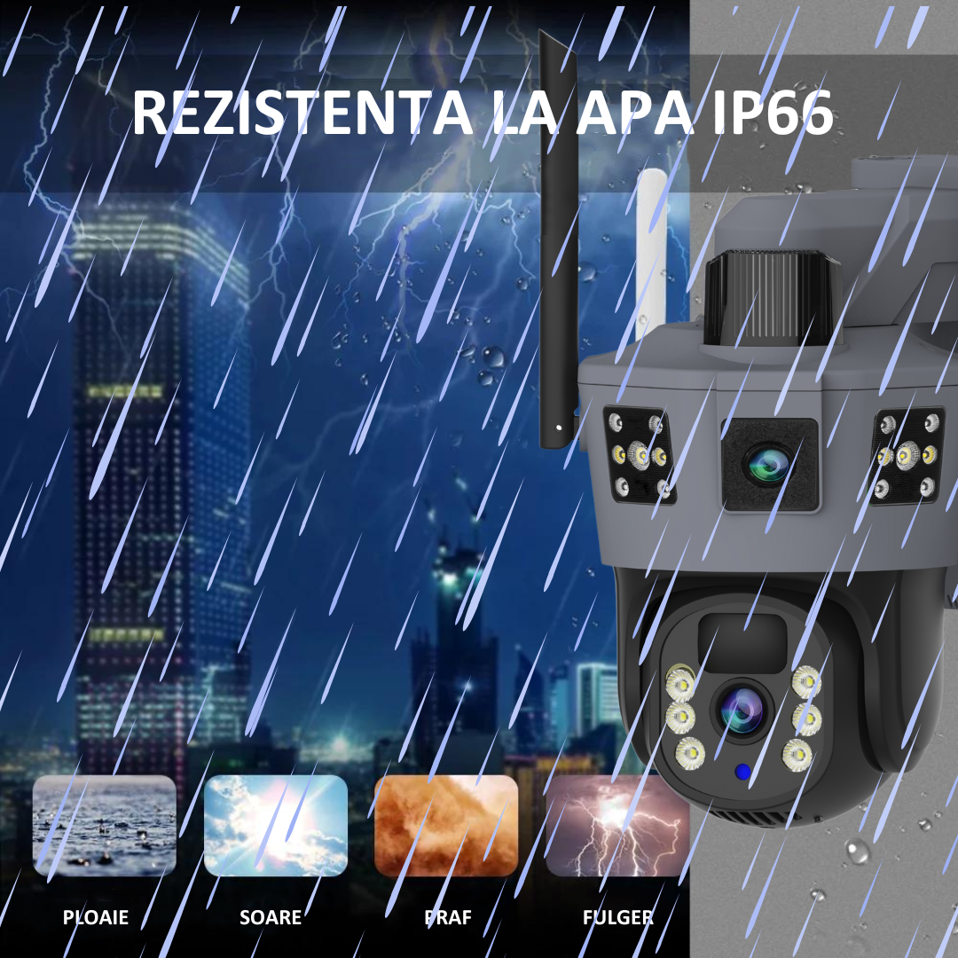 Camera Supraveghere 4G 6K Ultra HD, Dual Camera 12MP, Incarcare Solara, Rotire Din Aplicatie, Rezistenta La Apa IP 66