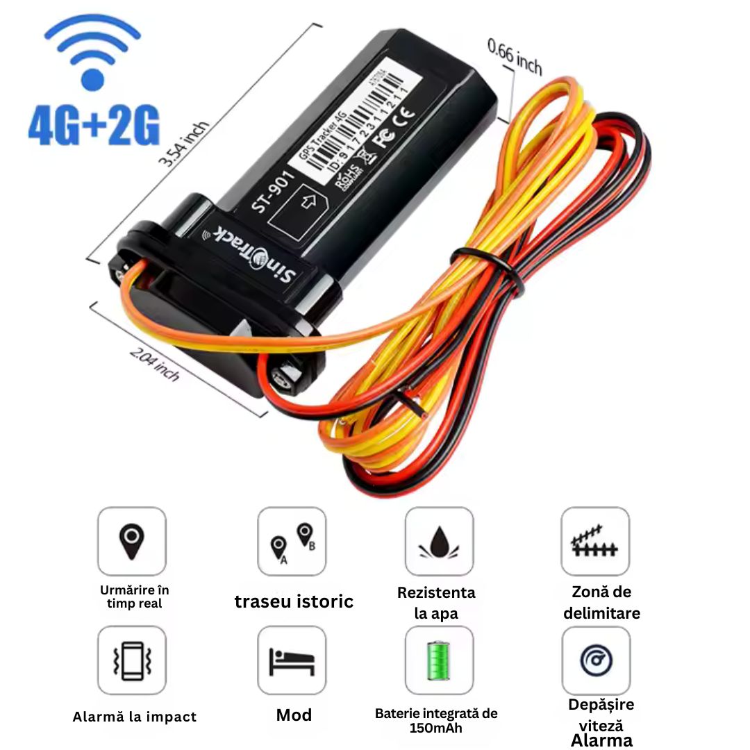 GPS Tracker Auto 2G/4G, Rezistent la apă IP67, Google Maps, baterie 150mAh, aplicatie gratuita