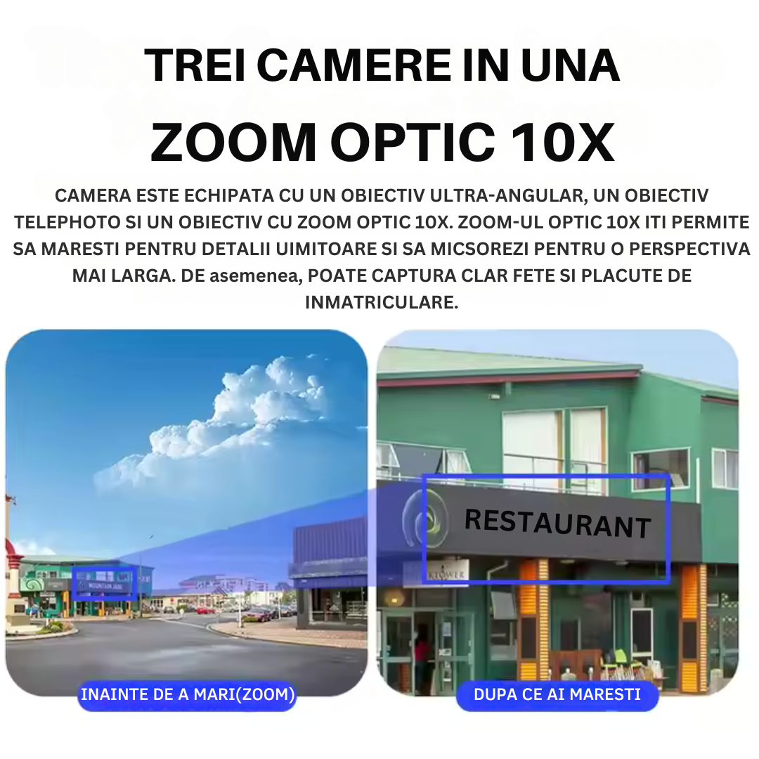 Camera de Supraveghere Solara 4G Cartela SIM 4K , Zoom 10X, Panou Solar 14W, Rezistenta La Apa IP 66