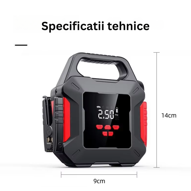 Robot pornire, Jump Starter Auto Portabil 10000 mAh – Compresor Anvelope & Power Bank USB pentru Porniri de Urgenta