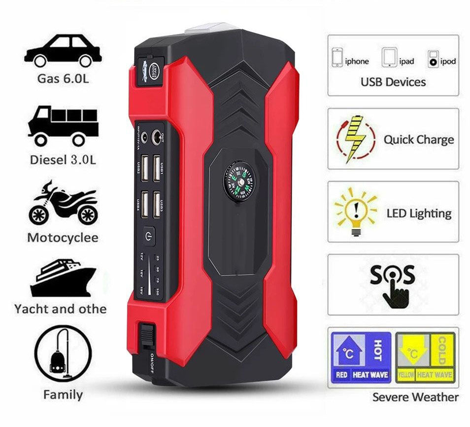 Starter auto multifunctional, acumulator extern, 4 usb, lanterna, busola 15000mA, curent de pornire, 400 A - Taggo.ro