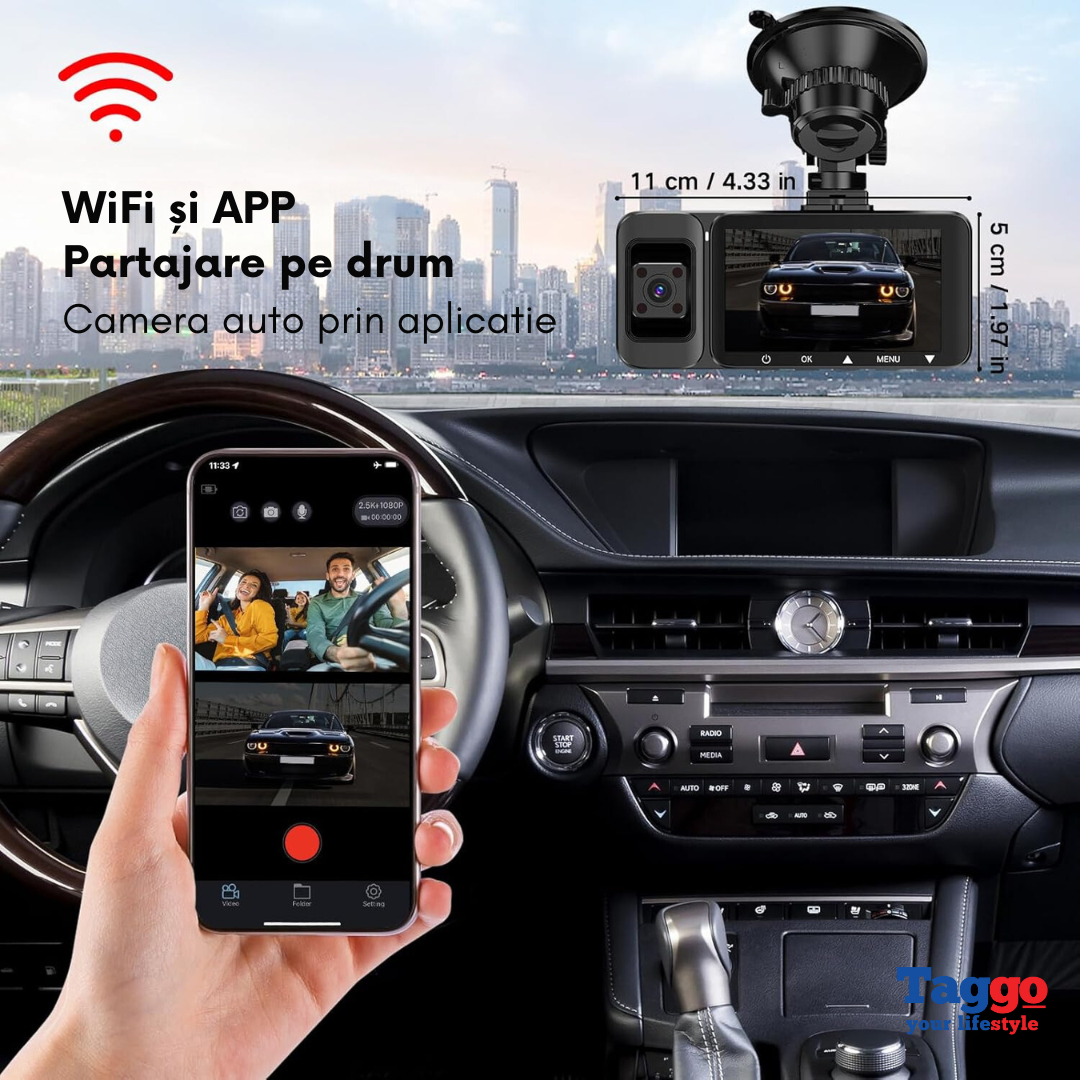 Camera auto 4K UHD frontal + cabină Full HD 1080P + spate Full HD 1080P, functie GPS, cu WIFI integrat