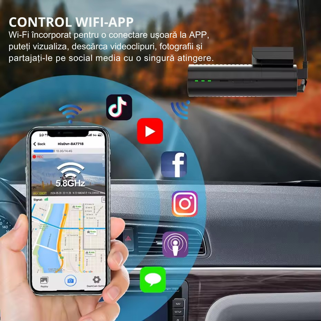 Camera auto 4k + camera spate 1080P DVR WiFi, GPS, Vizionare nocturna, Senzor GC4653