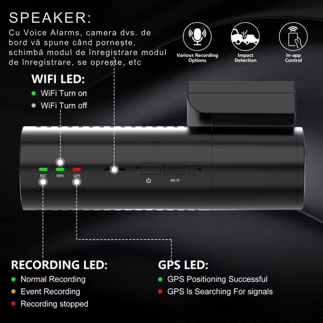 Camera auto 4k + camera spate 1080P DVR WiFi, GPS, Vizionare nocturna, Senzor GC4653