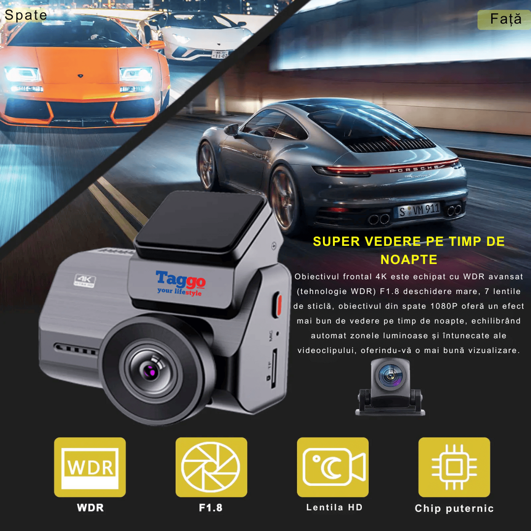 Camera Auto 4K UHD + camera spate 1080P, GPS, WIFI 5G, Viziune Nocturnă